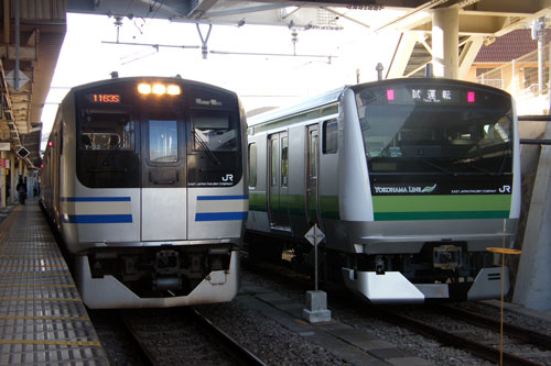 置き換え時期が早まったことが伺えるE217系と、新製された横浜線向けE233系6000番台1本目。